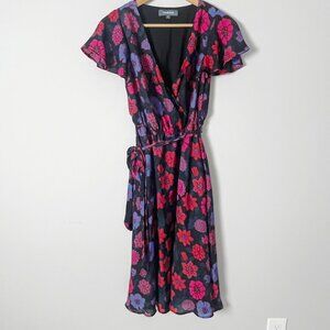 2/$30 Modcloth Fits of Bliss Floral Wrap Dress Flutter Sleeves Midi Small